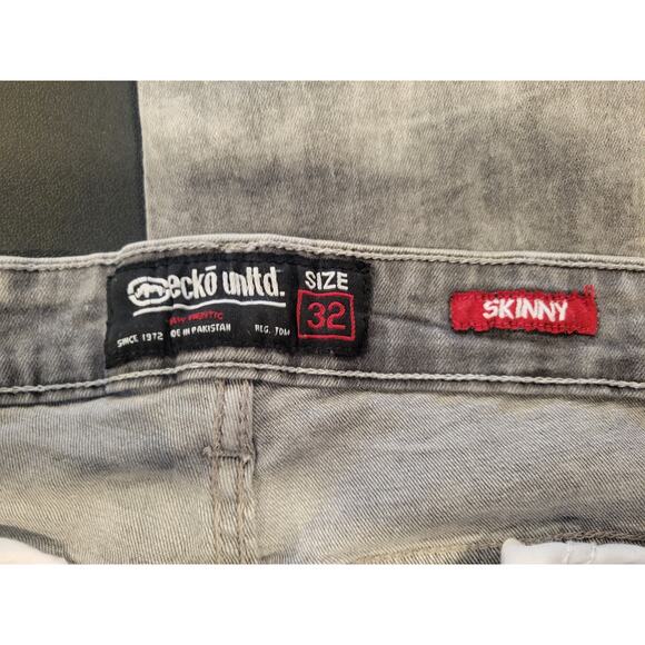 Vintage Ecko Unltd. Men 32x30 Gray MidWash Faded Skinny Jeans Hip Hop Streetwear - Picture 3 of 8